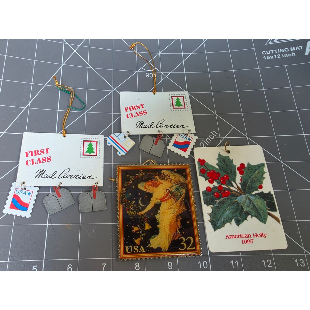 Vintage USPS Postal Christmas Ornaments Lot Mail Carrier Angel Holly 1996 1997